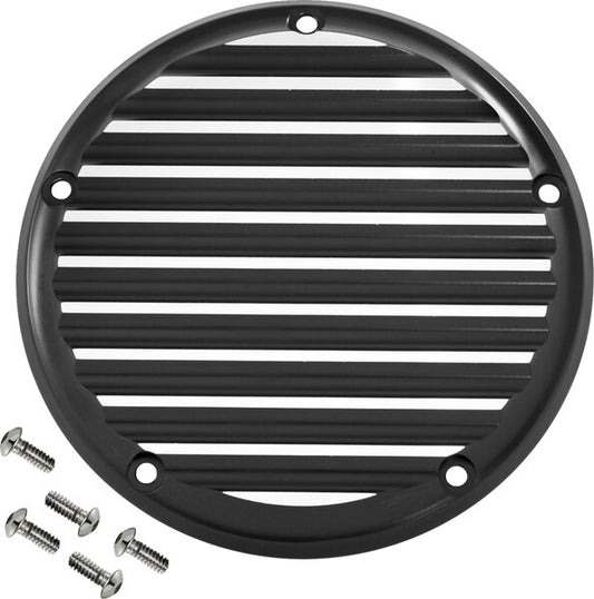 Derby Cover - 5 Hole - Finned - Black/Silver - M8 Softail